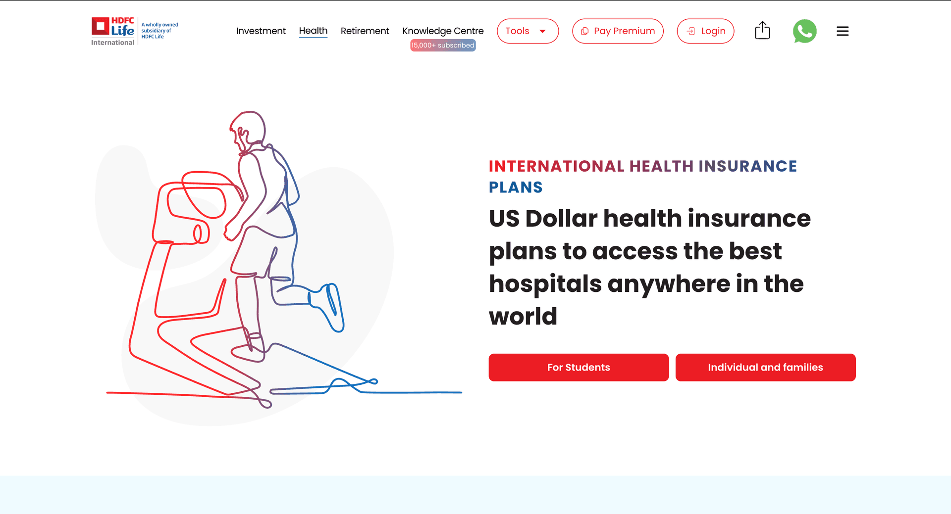 International health insurance — entry into the For Students / Individual & families fork